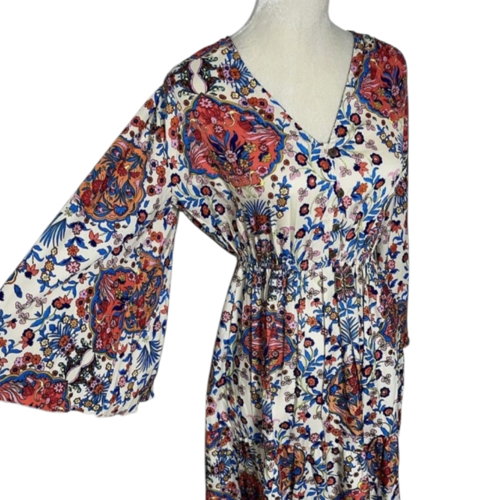 Large Boemo Anthropologie 3/4 Sleeve Tiered A Line Maxi Dress Floral Peasant y2k - Picture 4 of 7